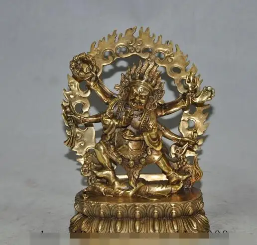 

S00974 9" Tibet Buddhism bronze gilt 6 Arms Vajra Mahakala god Buddha Ganesha Statue (B0328)