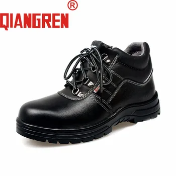 

QIANGREN Military Factory-direct Mens Spring Autumn Black Genuine Leather Safety Boots Outdoors Work Safety Shoes Zapatos Hombre