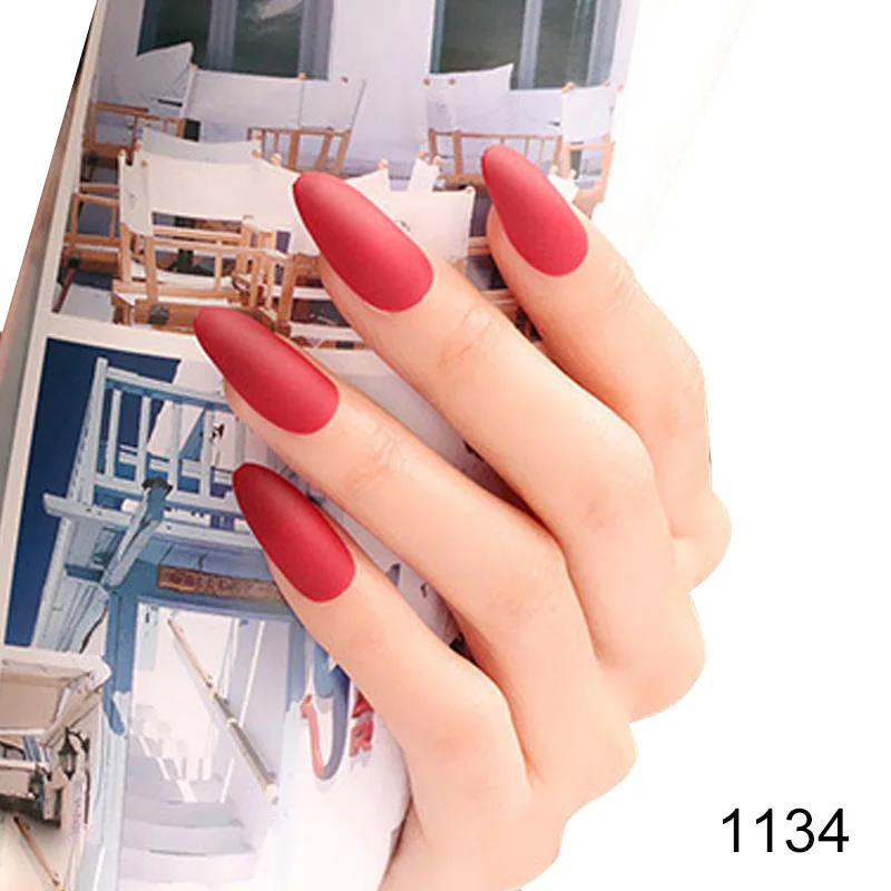 24 шт женские накладные ногти DIY матовые накладные ногти в форме капель NShopping - Цвет: 1134
