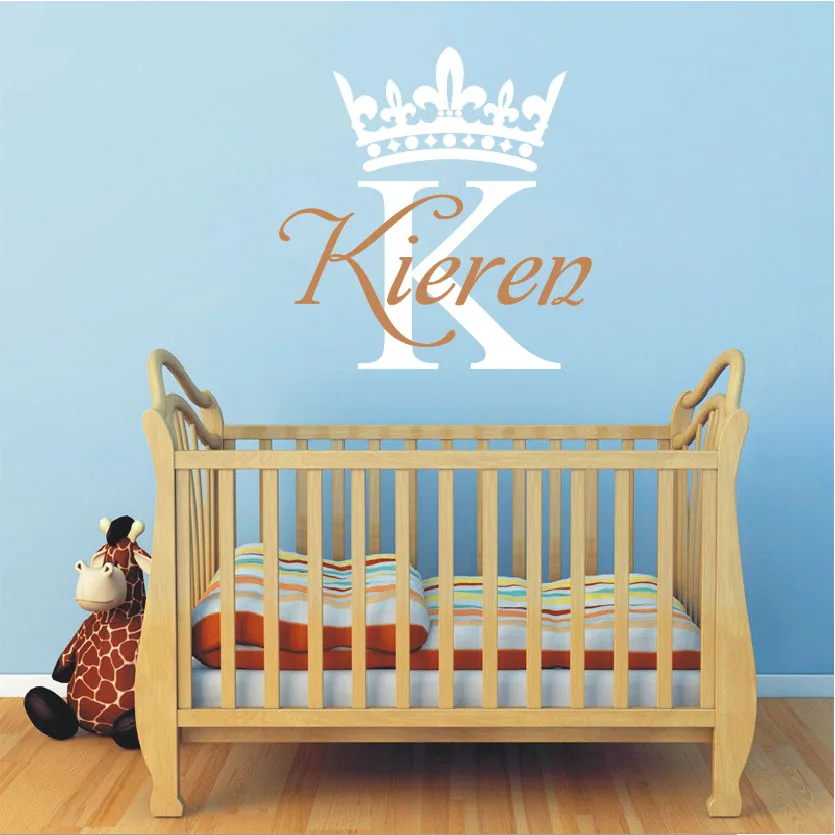 

ASAPFOR Crown Wall Sticker Custom Name Initial Monogram Nursery Vinyl Wallpaper Decor for Baby Kids Rooms Wall Decoration New
