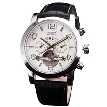 2016 New Design Noble Man’s Mechanical Wristwatch Complex 3 Sub-dial Tourbillon Genuine Leather Strap Luxury Gift + Box