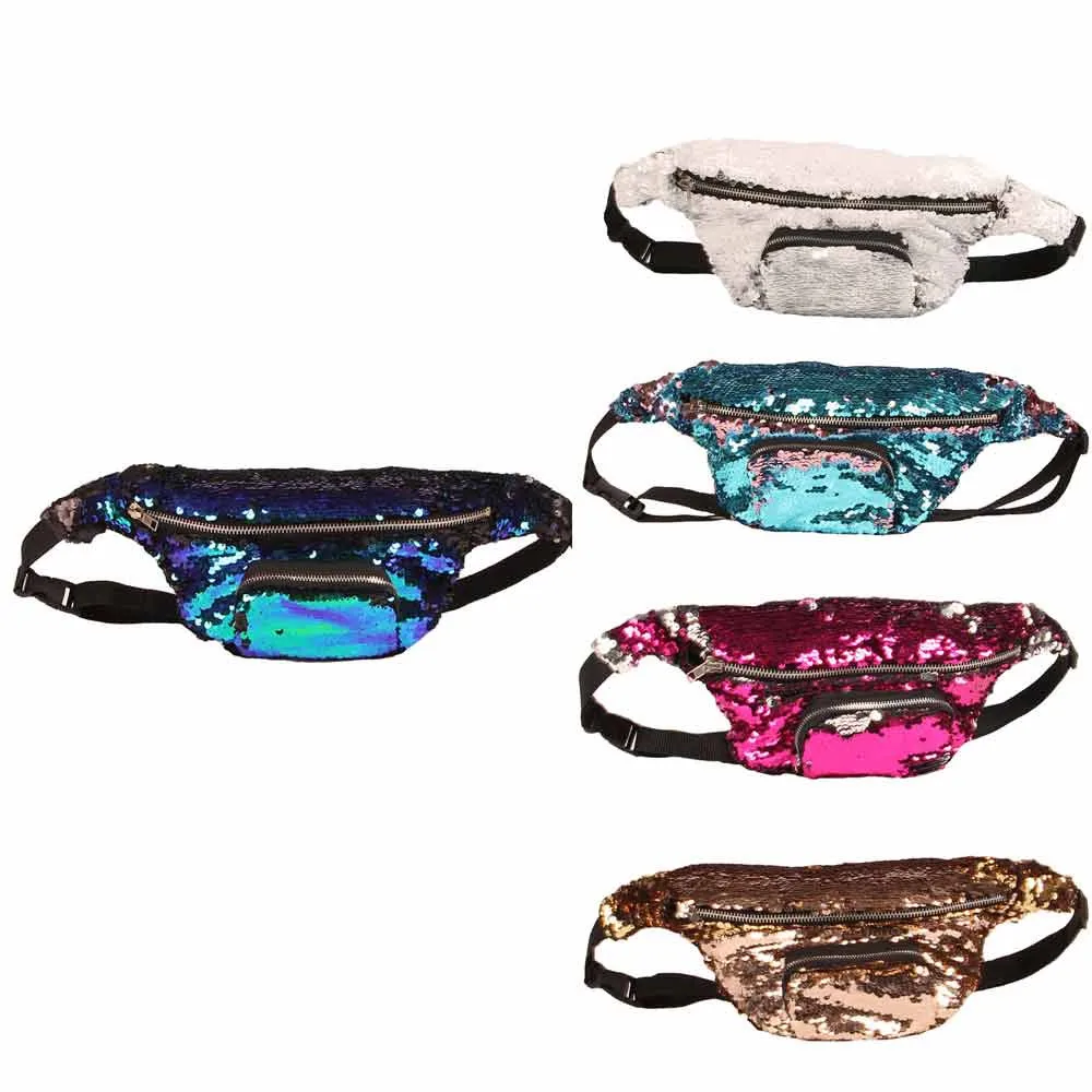 

Man Women Waist Pack Outdoor Sports Casual Double Color Sequins Unisex handbag on the belt phone belt bag men fanny pack girl