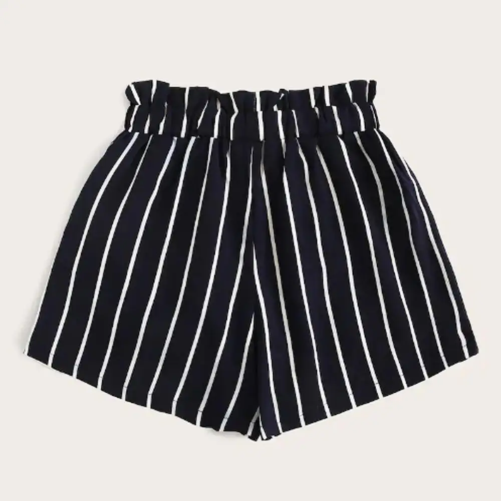 Для женщин шорты летние Harajuku больших размеров Высокая талия со шнуровкой и шорты с принтом в полоску Уличная Короткие женские юбки Перевозка груза падения c