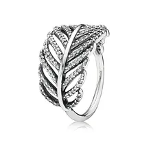 Auténticos 925 Anillos de Plata Ligero como una pluma clear cz Joyería Compatible con Pandora Joyería de Moda Anillo de Bodas