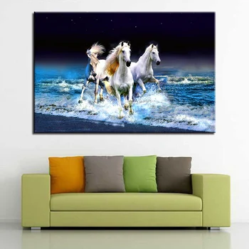 

Frame Living Room Wall Art Pictures HD Printed 1 Panel White Horses Running Modern Painting On Canvas Home Decoration Posters