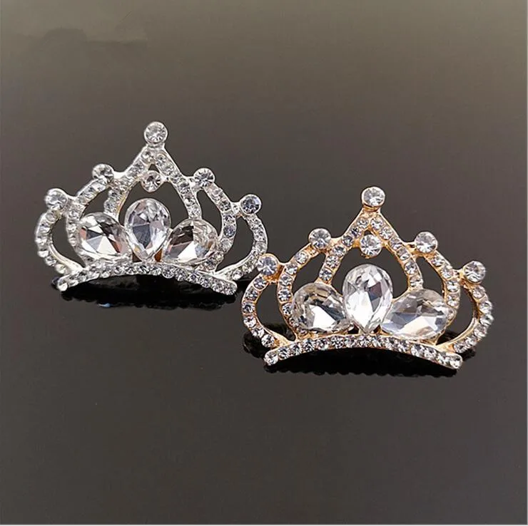 

5pcs 2.7cm*3.8cm Gold/Silver Princess Crown girls hair decoration diy Rhinestone hair embellishment brooches