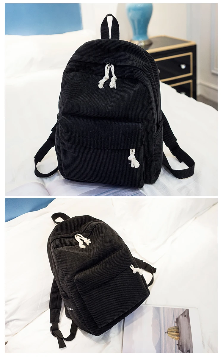 College Style Soft Fabric Backpack School Bag Female Corduroy Design School Backpack For Teenage Girls Striped Backpack Women