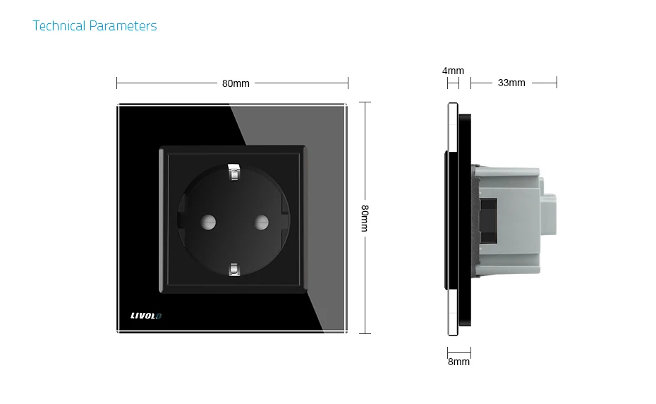 Livolo розетка европейского стандарта, черная Хрустальная стеклянная панель, 16А стандарт ЕС настенная розетка без вилки VL-C7C1EU-12