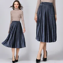 Qazxsw Новинка весны Для женщин юбка бархатная длинная юбка Повседневное Высокая Талия Винтаж дамы Юбки для женщин Для женщин S плиссированные юбки Vestido hb615