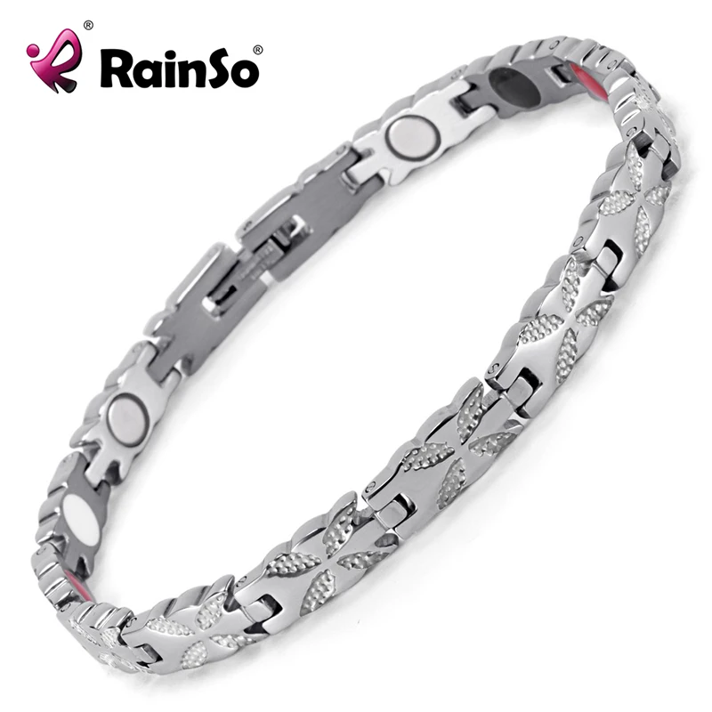 Rainso, Женские Ювелирные изделия из нержавеющей стали, исцеляющий магнитный браслет с биоэнергией для женщин, аксессуары, серебряные браслеты, OSB-1538S