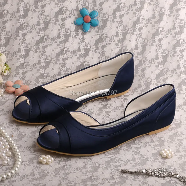 navy blue peep toe flats