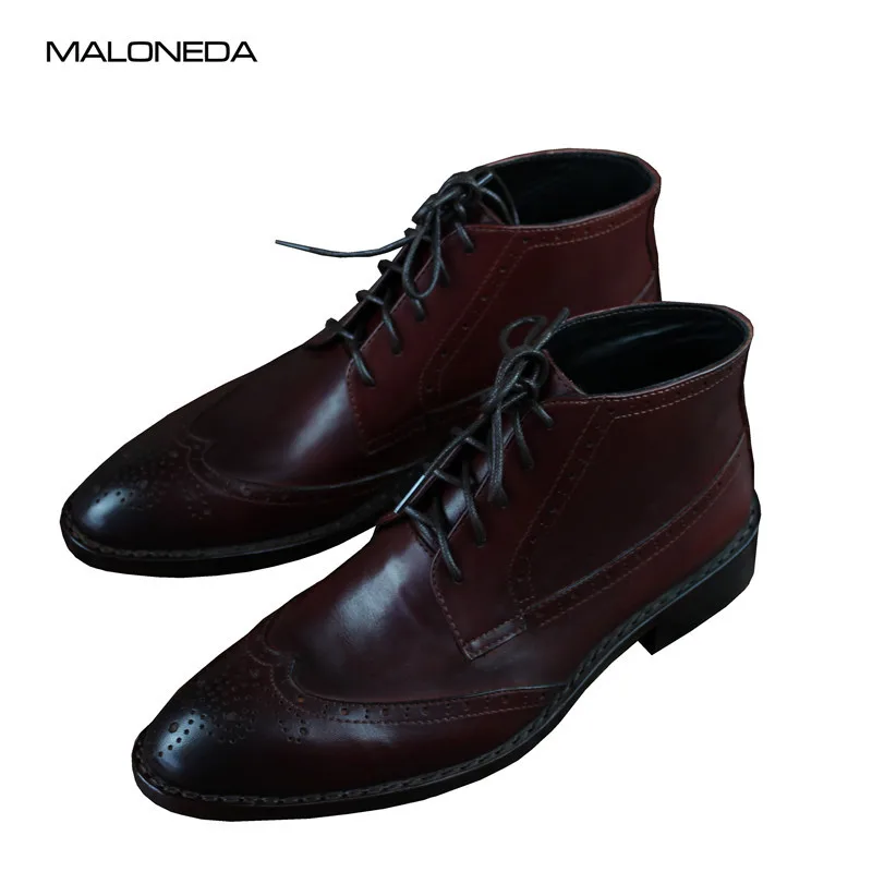 

MALONEDE Bespoke Handmade Goodyear Retro Brogue Ankle Boots Full Genuine Leather Lace up Short Boots For Formal Dress Footwear