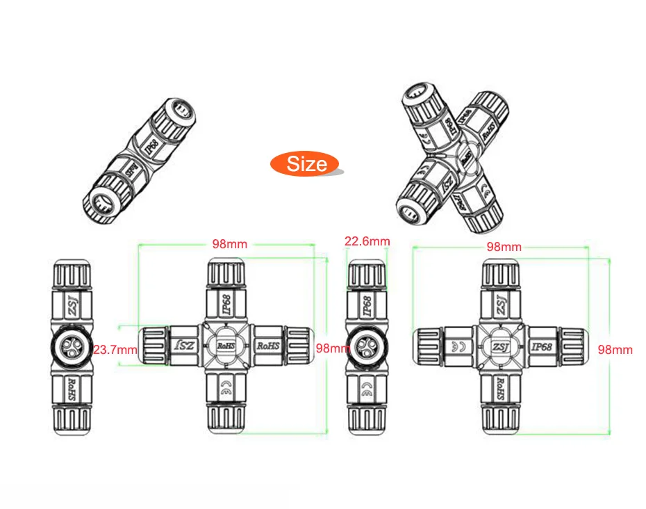 IP68 Водонепроницаемый соединитель Т-образная распределительная коробка Соединитель 3 Pin 5-10 мм кабель провода сальник рукав разъем для наружного светодиодного освещения