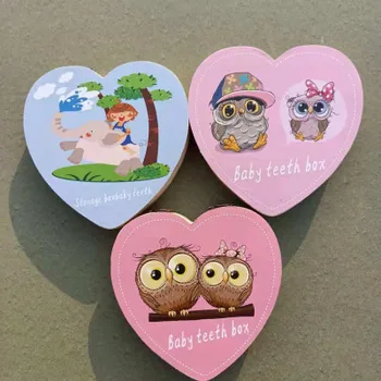 

2020 Fallen Tooth Box Storage English Spanish Text Baby Boy Girl Wood Case Save Milk Teeth Collection Organizer Holder