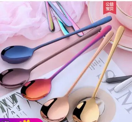 

Stainless steel spoon household long handle small spoon spoon iron spoon soup spoon creative cute dinner spoon