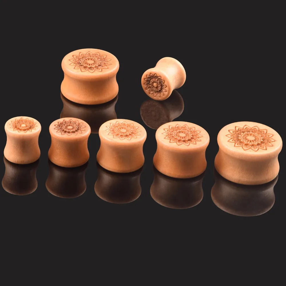 6pairs Indian Flower Ear Piercings Plugs Fashion Pierces Jewelry Natural Wooden Tunnels Body Piercing | Украшения и аксессуары