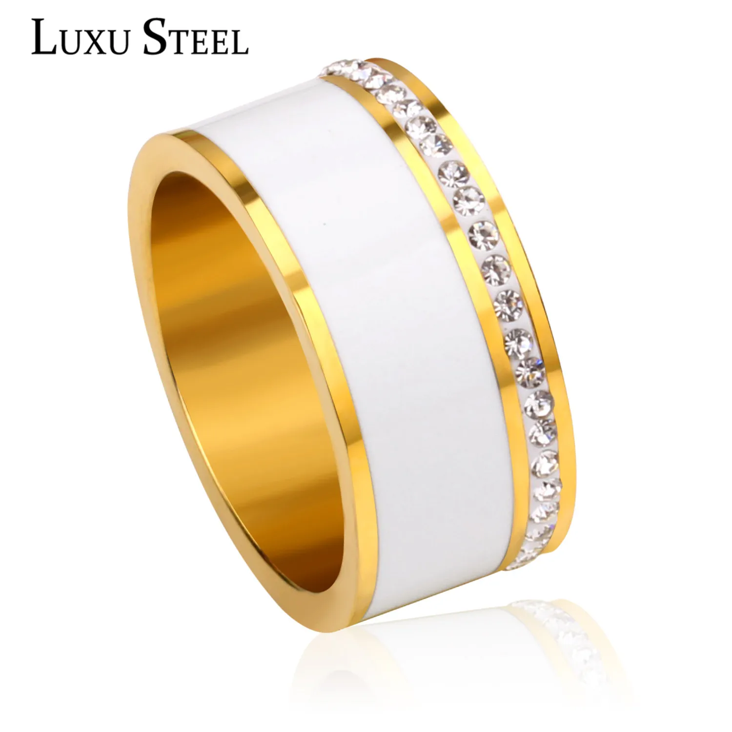 

LUXUSTEEL Fashion Women Jewelry Ring One Row Crystal And Shell Stainless Steel Wedding Rings Gift