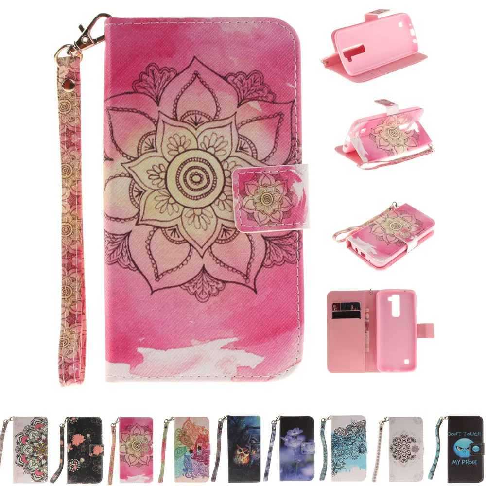 

for lg K7 Luxury retro owl Panda Flower Flip PU leather case For LG K7 phone bag cover Credit Card slots Wallet Stand