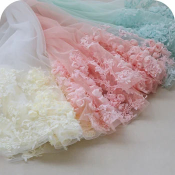 

1Meter 65cm Width 3D Embroidery Chiffon Flower Lace Fabric Children's Cloth Diy Handmade Wedding Dress Mesh Embroidery Applique