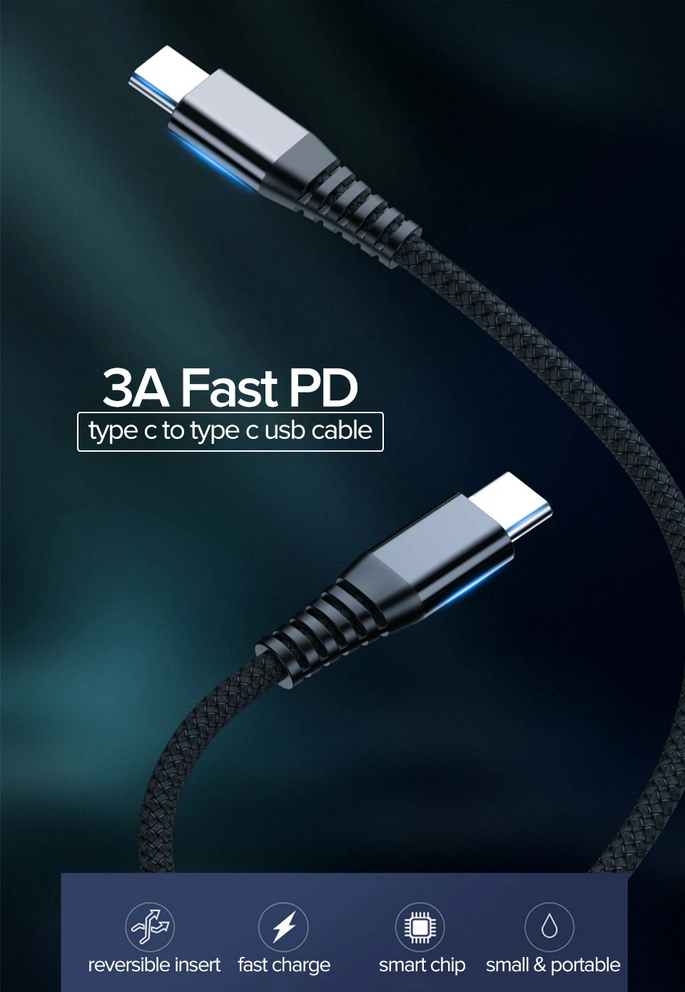 USB Type C To USB-C Cable PD 60W Fast Charging Cord for Xiaomi Mi 10 9 8 Quick Charge Type-C Wire for Samsung S10 Huawei P30 P20