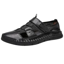 Обувь мужские кожаные сандалии мужские летние модные дышащие Трендовые туфли пляжные Повседневные Удобные сандалии на липучке