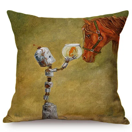 18 Nordic Adorable Robot Characters Cartoon Decorative Throw Pillow Cover Cotton Linen Chair Seat Cushion Cover Cases for Car K102-5