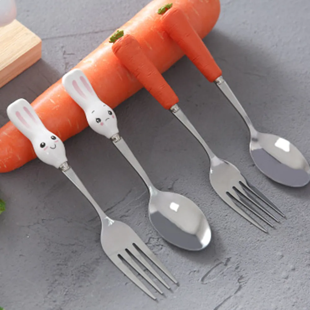 

1PC Cute Dessert Spoon Stainless Steel Rabbit Carrot Coffee Tea Spoon Tableware Ceramic Ice Cream Soup Spoon Scoop