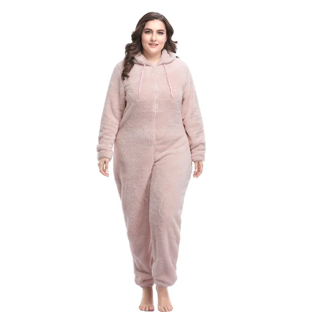 Women Plus Size Teddy Pajama Set Female Hooded Kigurumi Warm Sleeping Pyjamas Women Fleece Kingurumi Pajama Set For Women Adults