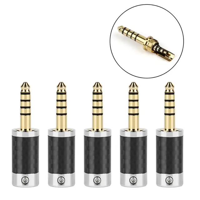 US $7.12 Areyourshop 4.4mm 5 Pole Stereo Carbon Fiber Earphone Male Pins Wire Connector
