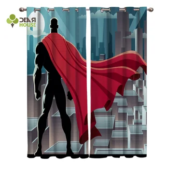 

Curtains Cartoon Silhouette Superhero Cloak Back Window Curtain Living Room Bedroom Home Decoration Panel Window Treatment