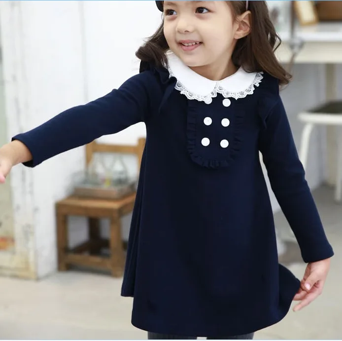 2016 Baby Girl Autumn Winter Doll Collar Princess Dress Children Clothes Long Sleeved Girls A line