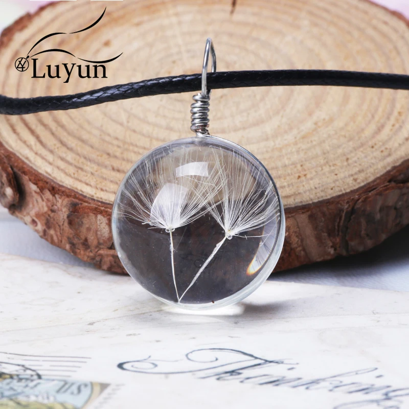 Green Cloud Real Flower Dandelion Crystal Glass Long Necklace Natural Fashion Pendant Jewelry Gifts | Украшения и аксессуары