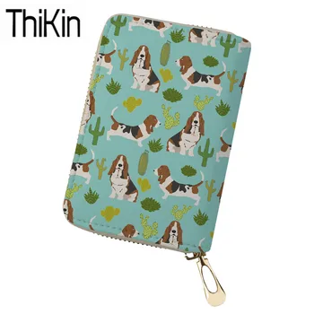 

THIKIN Bags for Women 18 Bits Card Holders Cute Basset Hound Printing Travel Organizer Credit Passport Card Bag Ladies Wallets