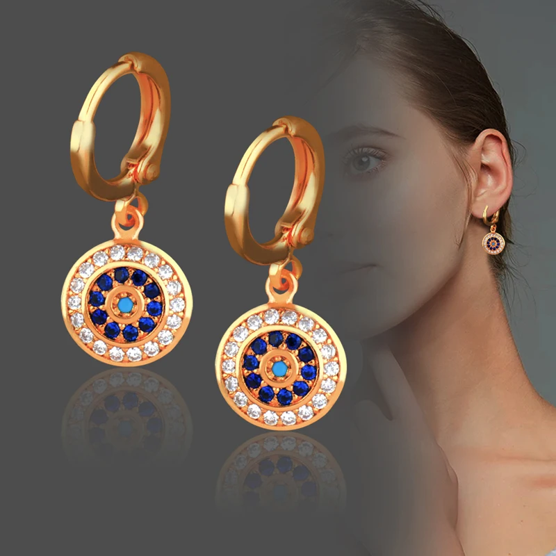 

SINLEERY Blue White Rhinestone Round Earrings For Women Silver Gold Color Hoop Earring Custom Jewelry Es352 SSI