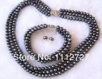

New Accessory Crafts Beads 3 Rows 7-8mm Black Pearl Chains and Necklaces Bracelet Earrings Jewelry Shoes for Girls