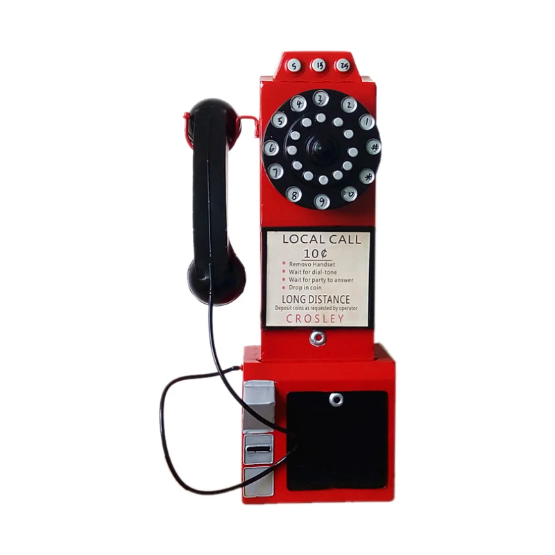 Старинный Железный антикварный телефон, модель украшения, Европейский ретро телефон, миниатюрное домашнее украшение, Настенное подвесное ремесло, игрушка, подарки - Цвет: Красный