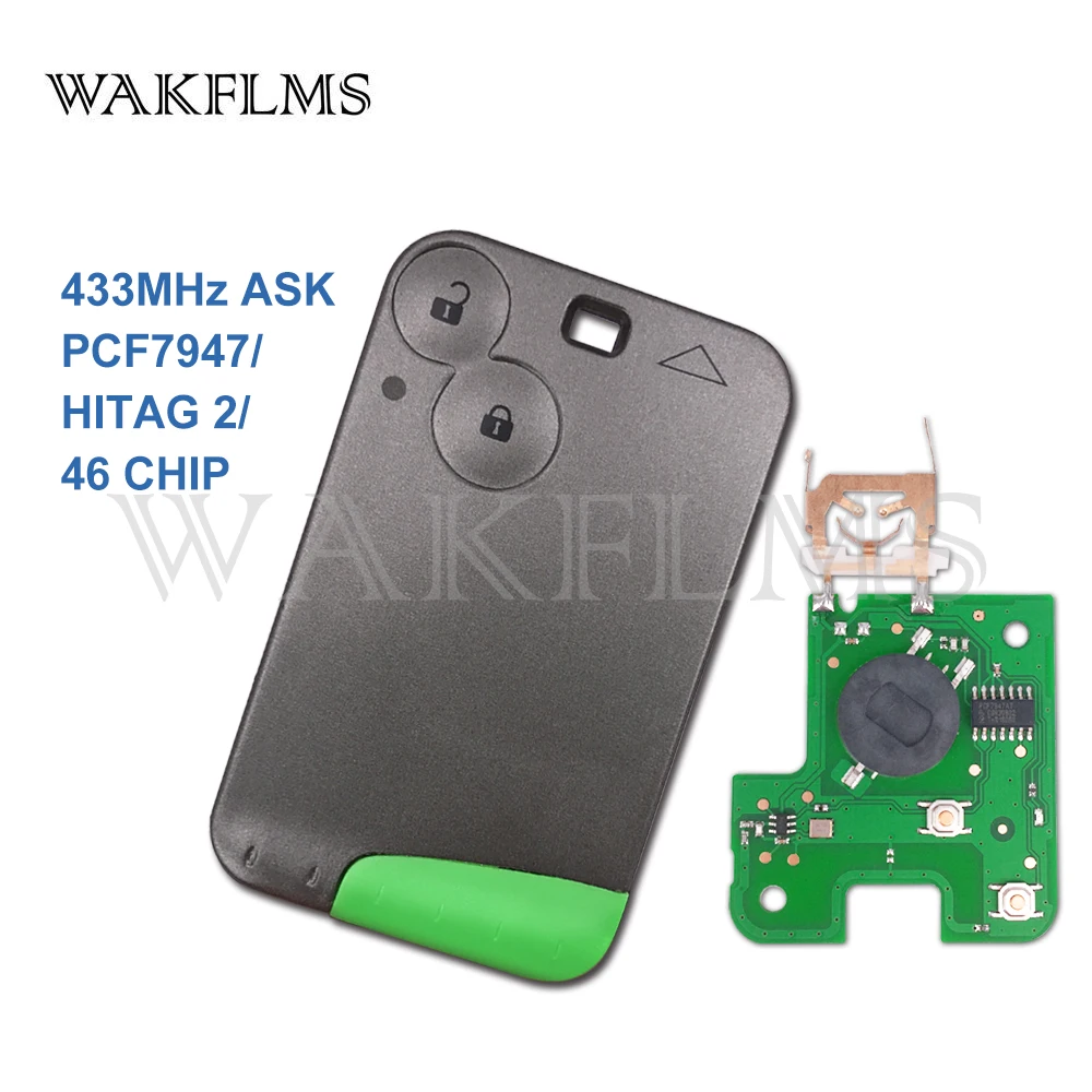 

2 Buttons 433MHZ Smart Remote Key Card for Renault Laguna Espace Velsatis 2001-2009 key without Logo PCF7947 HITAG 2 46 Chip