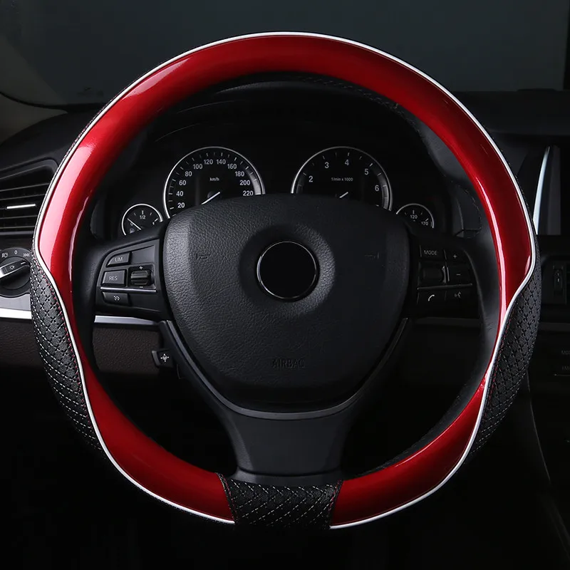 Для мужчин и женщин кожаный чехол для рулевого колеса автомобиля Противоскользящий автомобильный чехол для руля Toyota Corolla Хонда Хендай BMW ford mazda - Название цвета: Красный