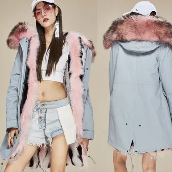 

New Fashion 2017 Woman Luxurious Multicolor Real Fox fur Military Parka Detachable Hooded Coat Outwear Winter Jacket Snowimage