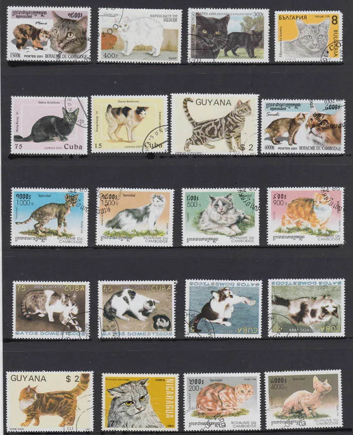

50Pcs/Lot Cat All Different From Many Countries NO Repeat Unused Postage Stamps for Collecting