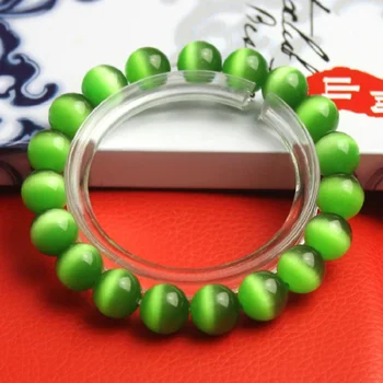 

Natural Crystal Quartz Elastic Chrysoberyl Olive green Cat's eye Stones Bead Loose Round Bracelet For Jewelry Bangles 12MM