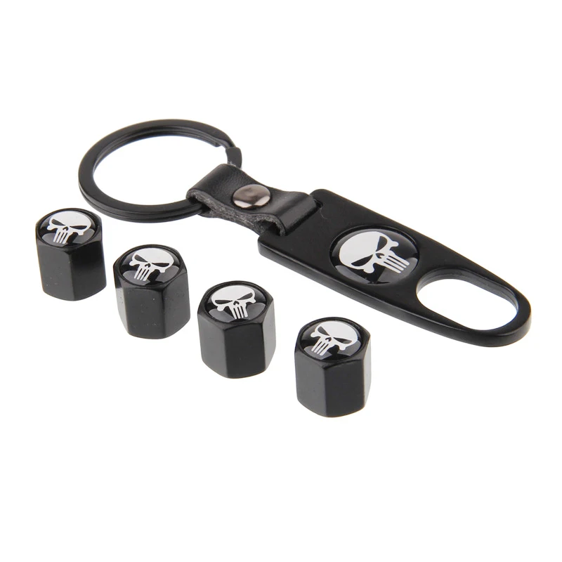 4PCS/Set Skull Tire Valve Caps Matched Spanner Anti lost Car Styling