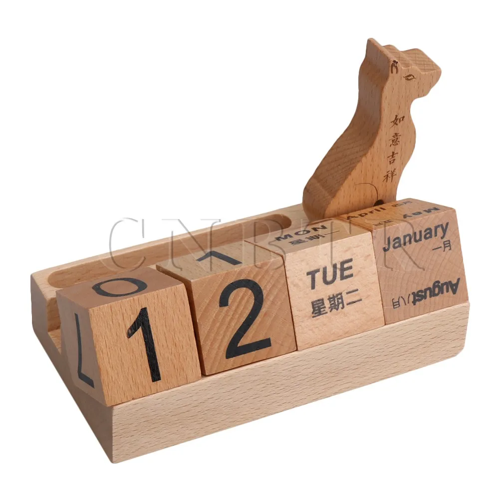 BQLZR Original Wood Block Wooden Perpetual Cubes Calendar Reusable