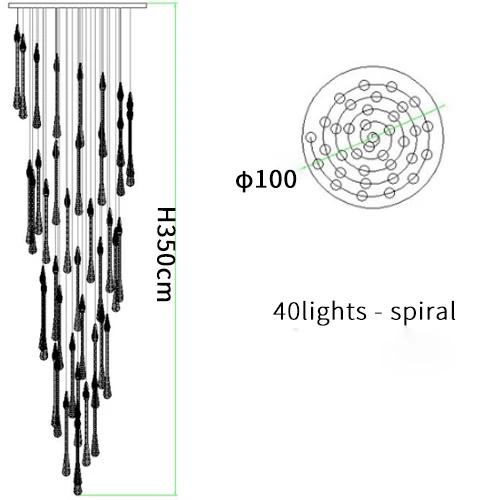Роскошная Современная led Большая лестница хрустальная люстра длинная водяная капля светильники кухня Остров Ресторан подвесной светильник - Цвет абажура: Dia100 H350 cm