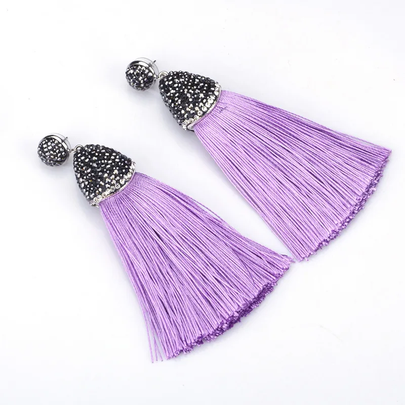 Bohemia Boho Purple Series Voilet Lilac Silk Thick Tassel Color of 2018 Studs Dangle Earrings For Women | Украшения и аксессуары