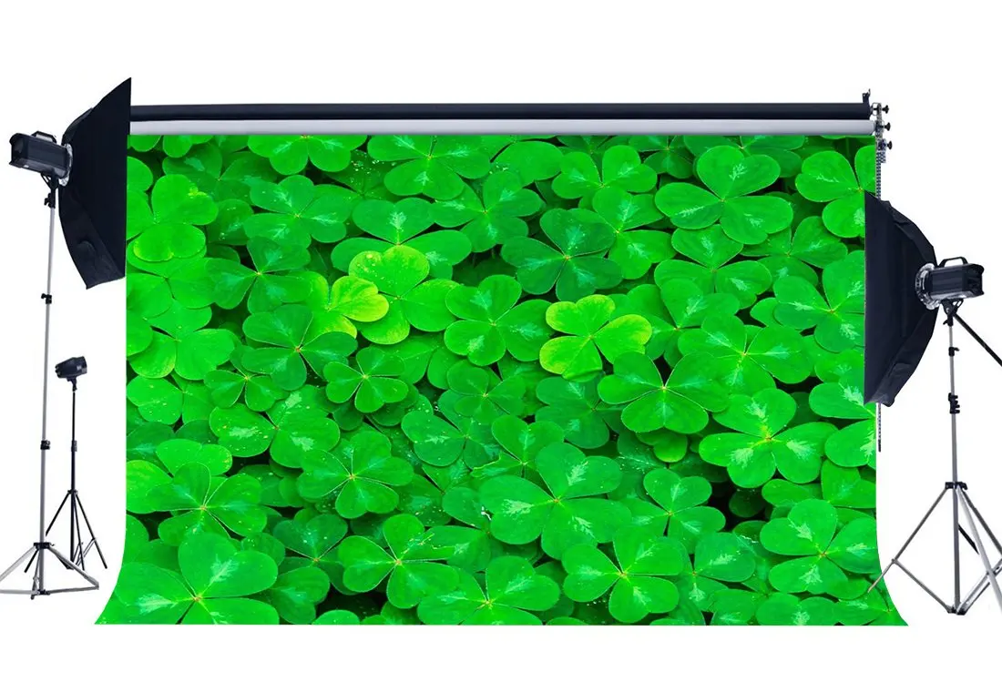 

Lucky Irish Shamrock Backdrop Happy St.Patrick's Day Green Four-leaf Clover Nature Spring Holiday Background