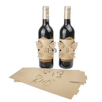 

H&D Number 1-10 Beige Gold Shimmer Laser Cut Butterfly Wine Bottle Table Number Wraps For Wedding Party Dinner Decoration