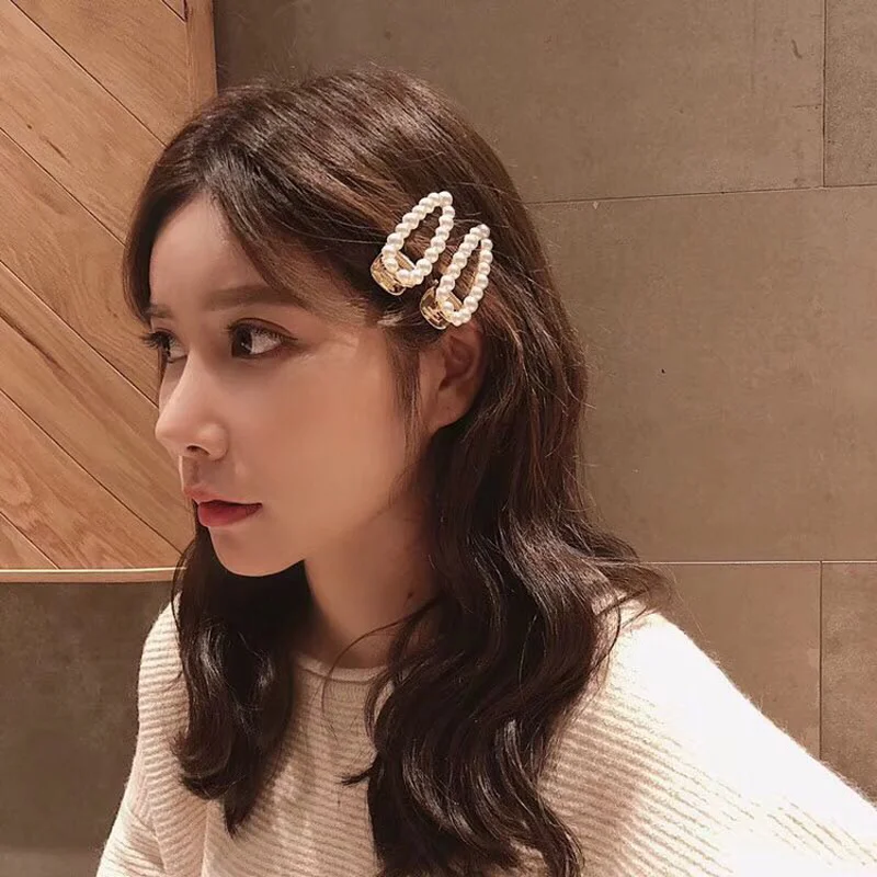 Pearl Side BB Clip Color Strip Full Rhinestone Girls Hair Accessories Rim Hair Clips For Women Hairpin Hair Bows Hairgrips