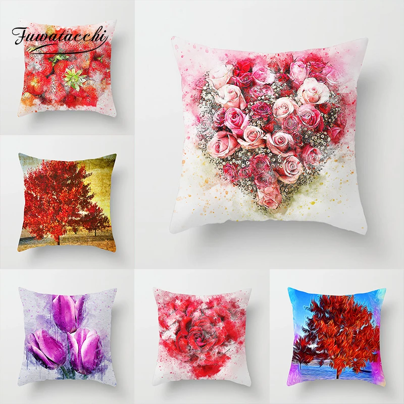 

Fuwatacchi Romantic Rose Cushion Covers Sunflower Flowers Painted Pillow Covers For Home Sofa Chair Decoration Pillowcases