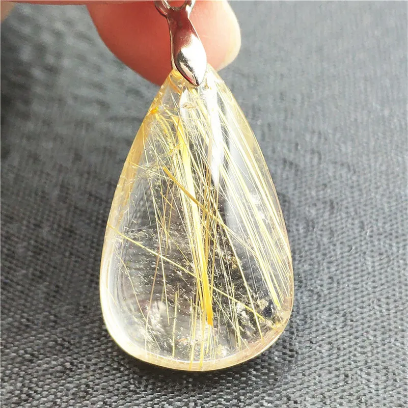 

Drop Shipping Natural Gold Rutilated Quartz Pendant 32x22x10mm Stone For Woman Anniversary Gift Fashion Crystal Necklace Pendant